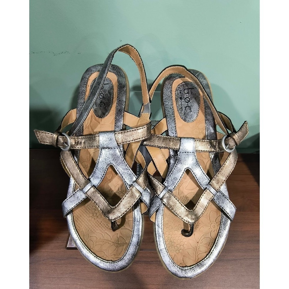 b.o.c. Born Concept Womens Metallic Silver Bronze Strappy Sandals Size 9